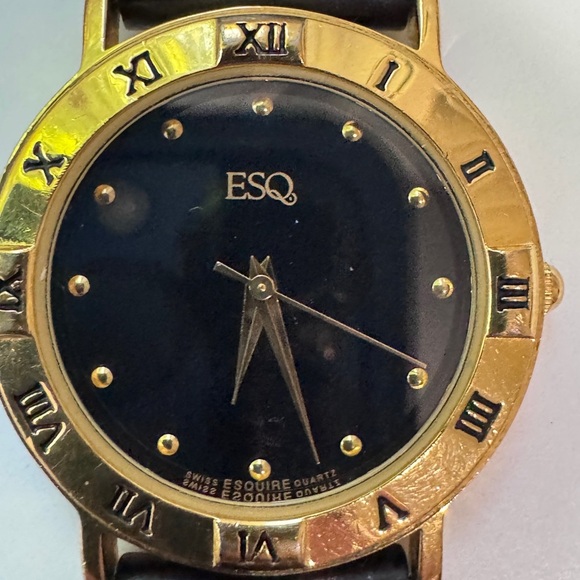 🕰️ Vintage Stylish Early 1990’s Men’s Movado ESQ Gold and Black Watch - Picture 14 of 16